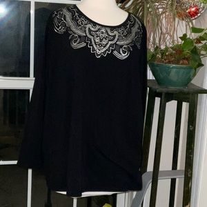 Catherines 3X Black Silver Sparkle Long Sleeve Top